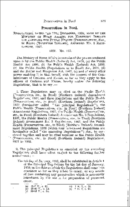 The Public Health (Preservatives, etc., in Food) Amendment No. 2 Regulations (Northern Ireland) 1929
