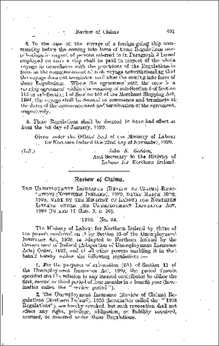 The Unemployment Insurance (Review of Claims) Regulations (Northern Ireland) 1929