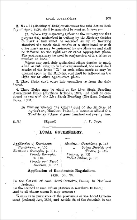 The Local Government: Application of Enactments Regulations (Northern Ireland) 1929