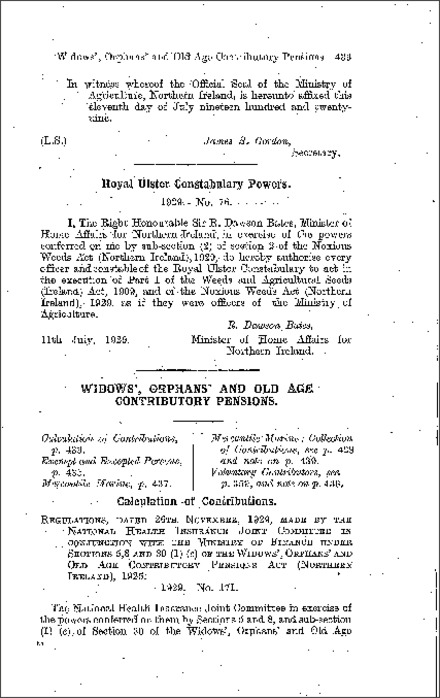 The Noxious Weeds: Royal Ulster Constabulary Powers Order (Northern Ireland) 1929