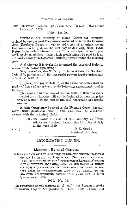 The Intoxicating Liquor: Licences, Rates of Charges Order (Northern Ireland) 1929