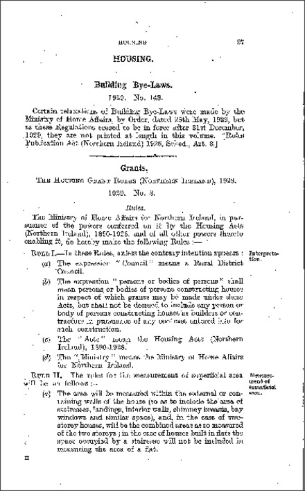 The Housing Grant Rules (Northern Ireland) 1929