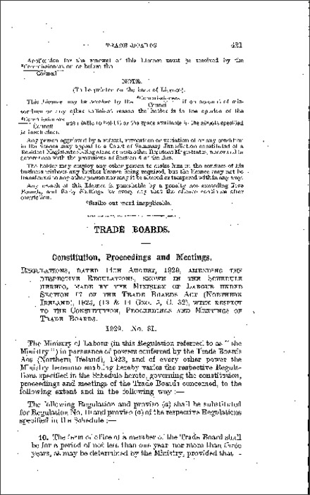 The Trade Boards: Constitution, Proceedings and Meetings Regulations (Northern Ireland) 1929