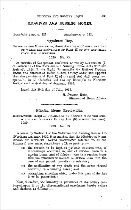 The Midwives and Nursing Home Regulations (Northern Ireland) 1929