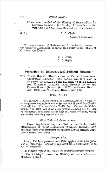 The Public Health (Deratisation of Ships) Regulations (Northern Ireland) 1929