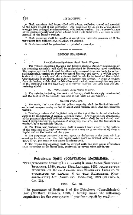 The Petroleum Spirit (Conveyance) Regulations (Northern Ireland) 1930