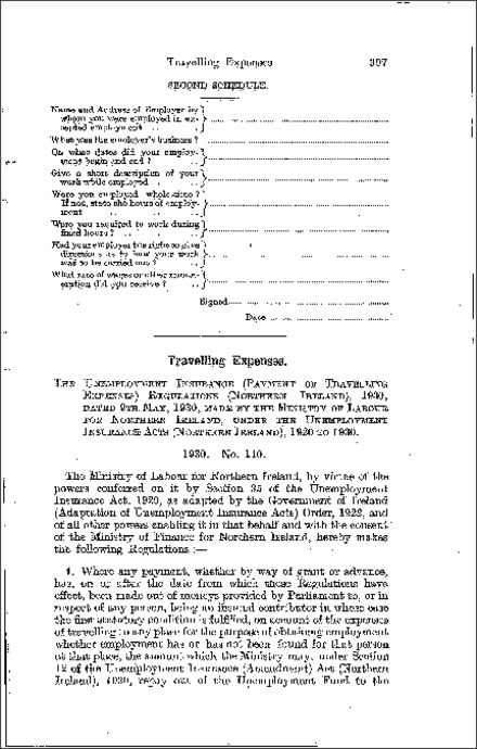 The Unemployment Insurance (Payment of Travelling Expenses) Regulations (Northern Ireland) 1930