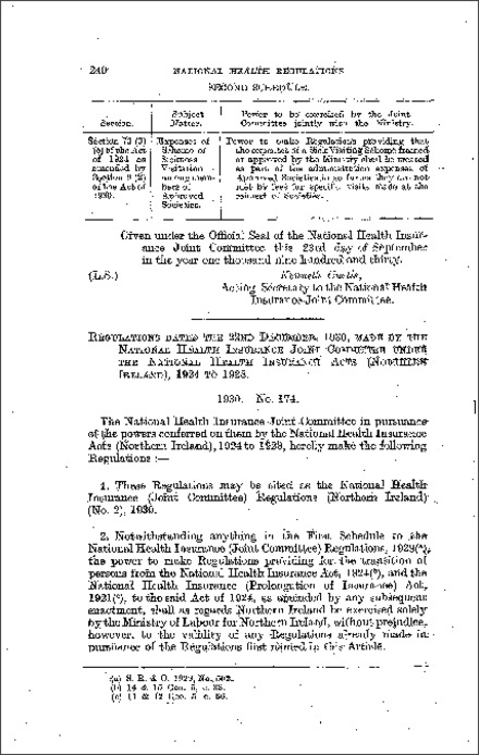 The National Health Insurance (Joint Committee) Regulations (Northern Ireland) 1930