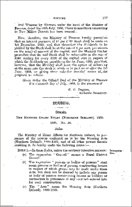 The Housing Grant Rules (Northern Ireland) 1930