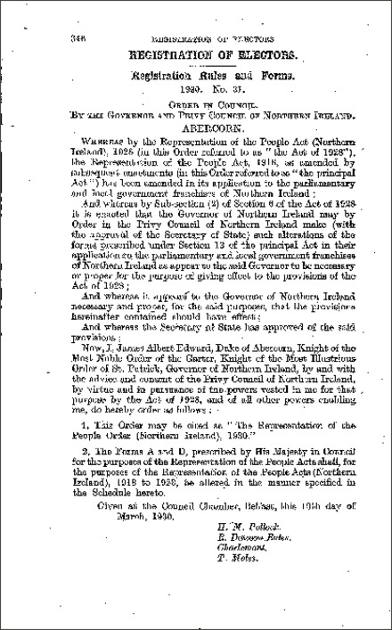 The Representation of the People Order (Northern Ireland) 1930