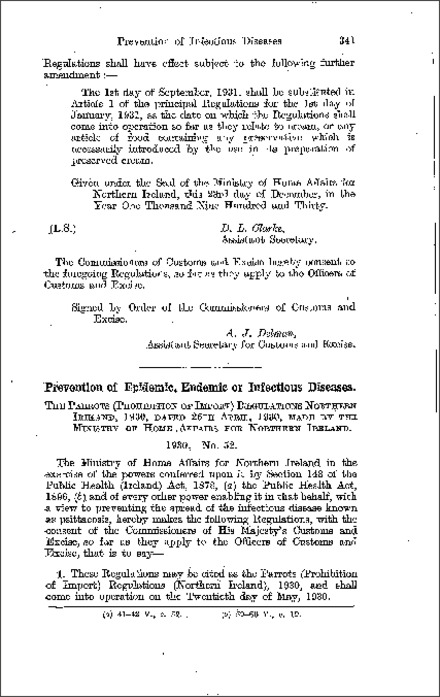 The Parrots (Prohibition of Import) Regulations (Northern Ireland) 1930
