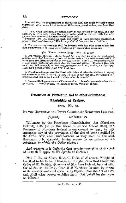 The Petroleum (Bisulphide of Carbon) Order (Northern Ireland) 1930