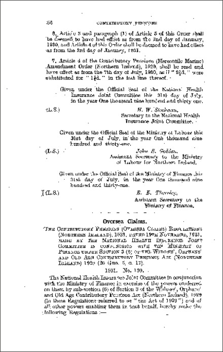 The Contributory Pensions (Oversea Claims) Regulations (Northern Ireland) 1931