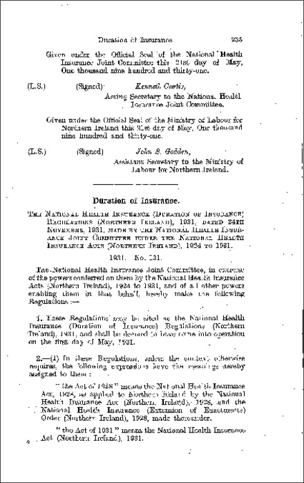 The National Health Insurance (Duration of Insurance) Regulations (Northern Ireland) 1931