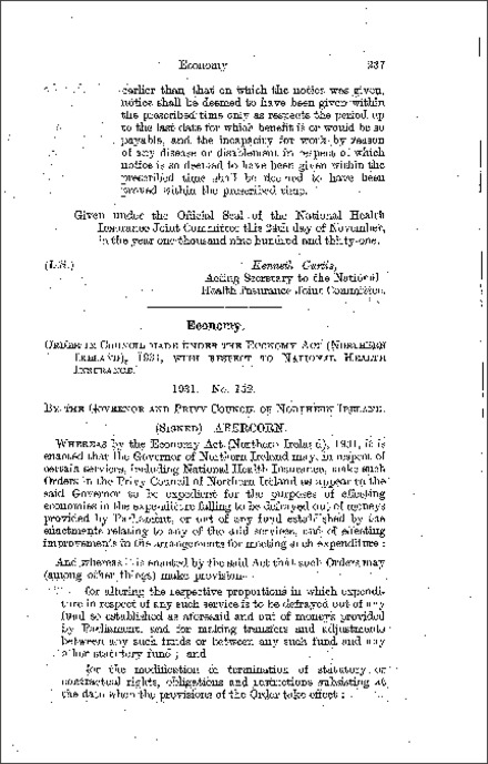 The Economy (National Health Insurance) Order (Northern Ireland) 1931