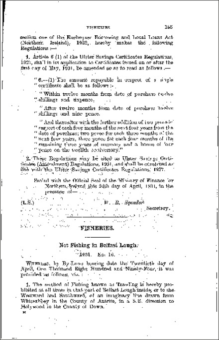 The Fisheries: Net Fishing in Belfast Lough By-Laws (Northern Ireland) 1931