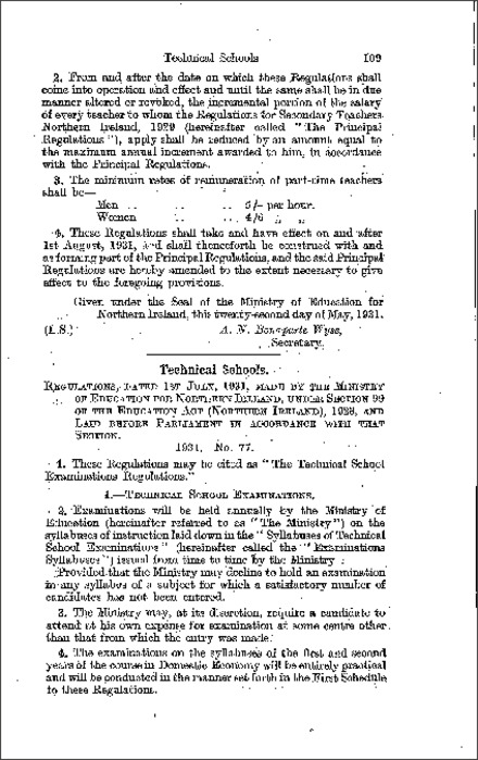 The Technical School Examinations Regulations (Northern Ireland) 1931