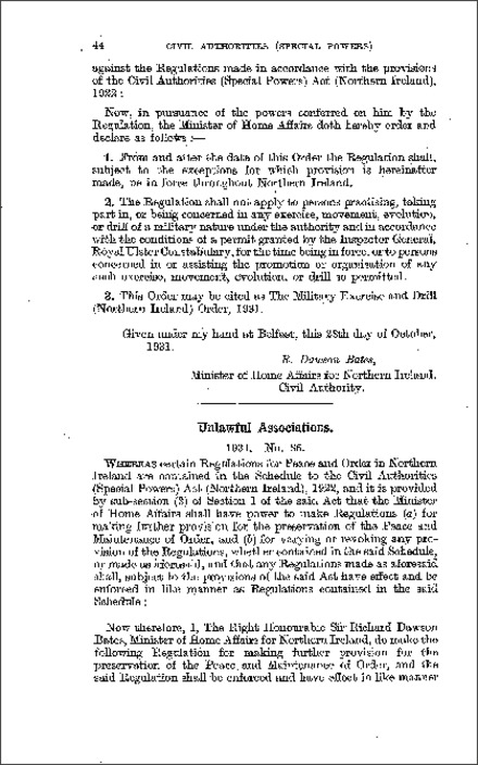 The Unlawful Associations Regulations (Northern Ireland) 1931