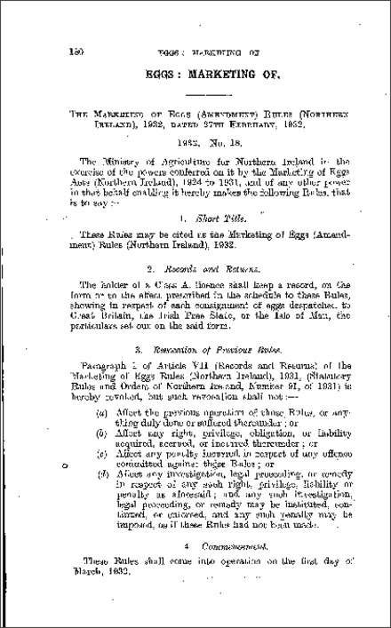 The Marketing of Eggs (Amendment) Rules (Northern Ireland) 1932