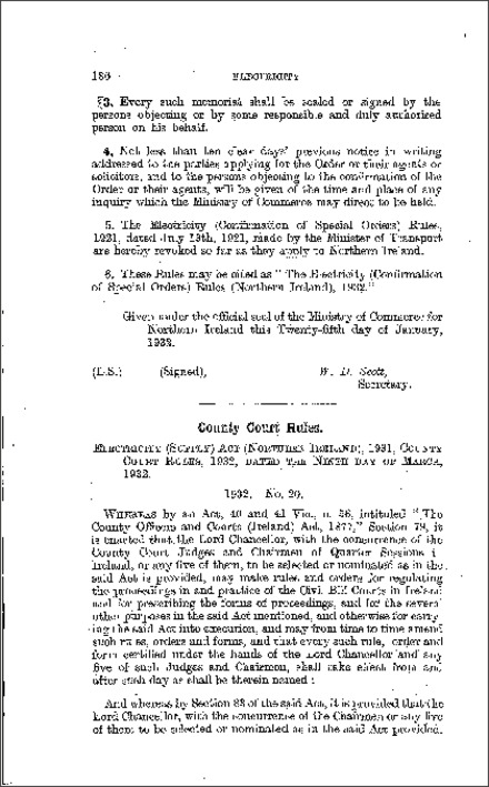 The Electricity Supply (County Court) Rules (Northern Ireland) 1932