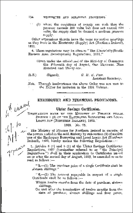 The Ulster Savings Certificates (Amendment) Regulations (Northern Ireland) 1932