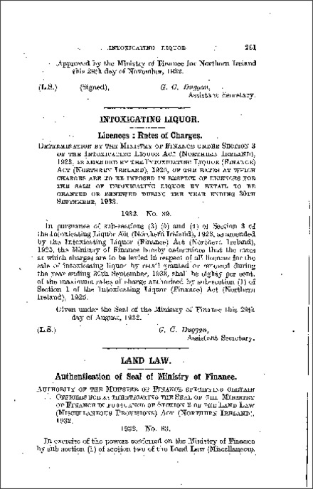 The Land Law: Authentication of Seal of Ministry of Finance Order (Northern Ireland) 1932