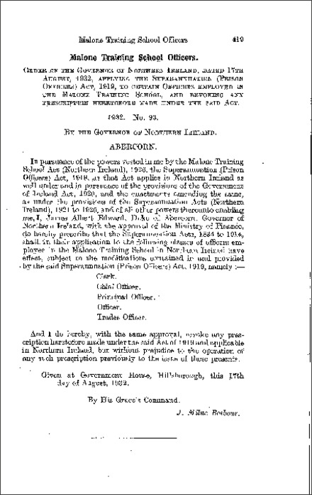 The Malone Training School Officers Superannuation Order (Northern Ireland) 1932