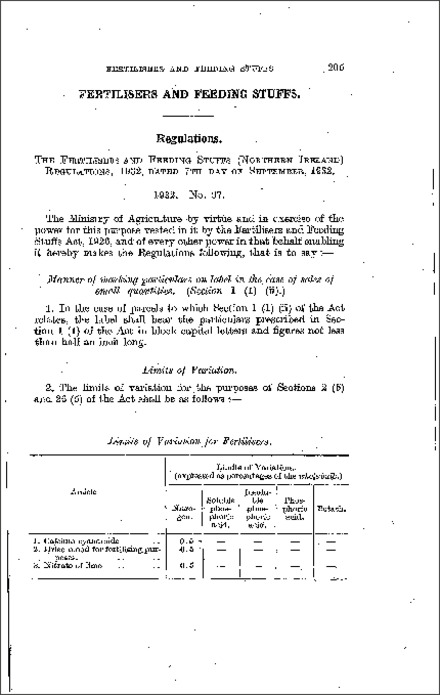 The Fertilisers and Feeding Stuffs Regulations (Northern Ireland) 1932