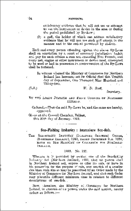 The Sea-fishing Industry (Immature Sea-fish) Order (Northern Ireland) 1933