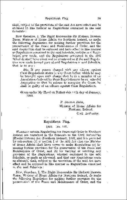 The Civil Authorities: Special Powers: Republican Flag Regulations (Northern Ireland) 1933