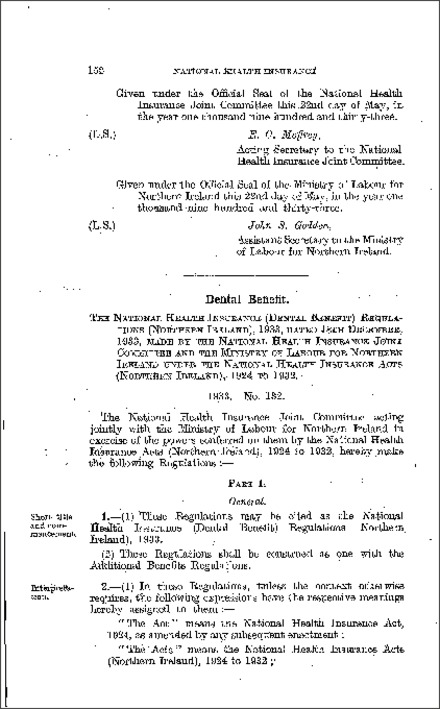 The National Health Insurance (Dental Benefit) Regulations (Northern Ireland) 1933
