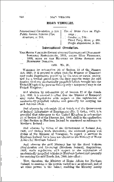 The Motor Vehicles (International Circulation) Regulations (Northern Ireland) 1933