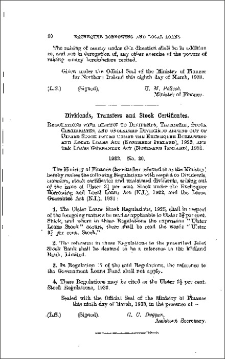 The Ulster 3% per cent. Stock Regulations (Northern Ireland) 1933