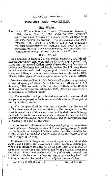 The Clay Works Welfare Order (Northern Ireland) 1933