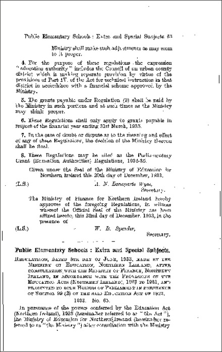 The Instruction of Public Elementary School Pupils in Extra and Special Subjects, No. 1 Amendment Regulations (Northern Ireland) 1933
