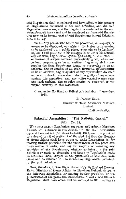 The Civil Authorities (Special Powers) Unlawful Asociations Regulations (Northern Ireland) 1933