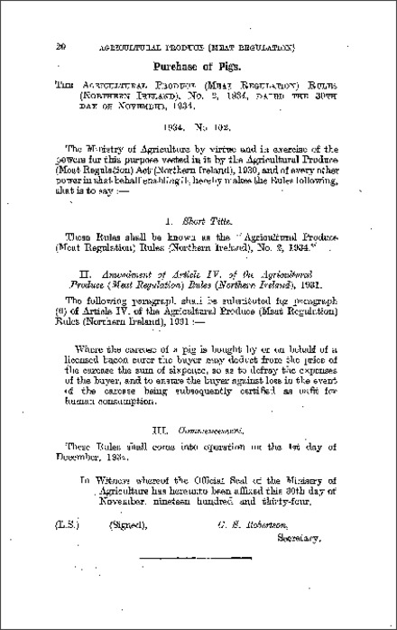 The Agricultural Produce (Meat Regulation) Rules (Northern Ireland) No. 2 (Northern Ireland) 1934