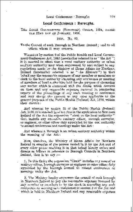 The Local Conferences (Boroughs) Order (Northern Ireland) 1934