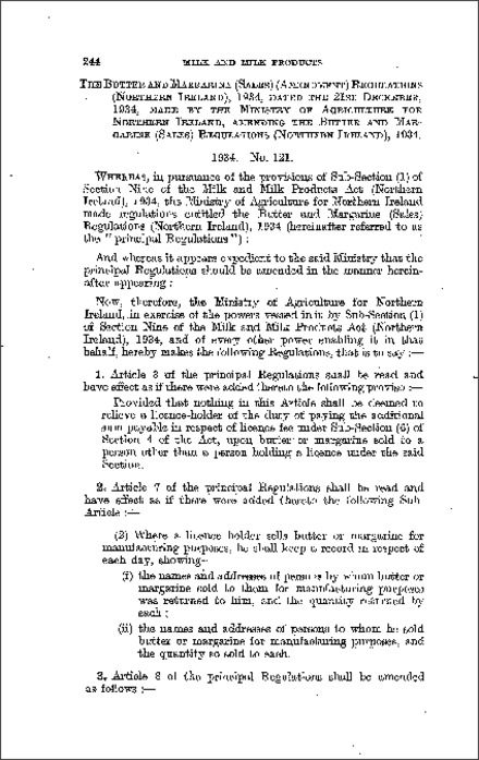 The Butter and Margarine (Sales) (Amendment) Regulations (Northern Ireland) 1934