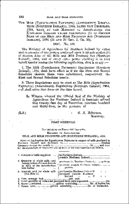 The Milk (Equalisation Payments) (Amendment) Regulations (Northern Ireland) 1934