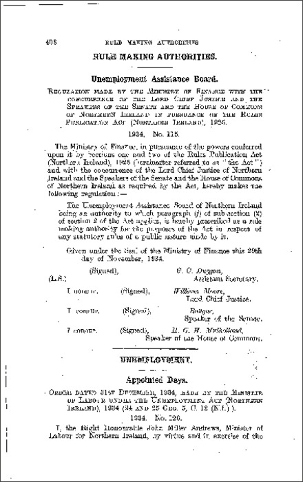 The Unemployment Act 1934 (Appointed Days) Order (Northern Ireland) 1934