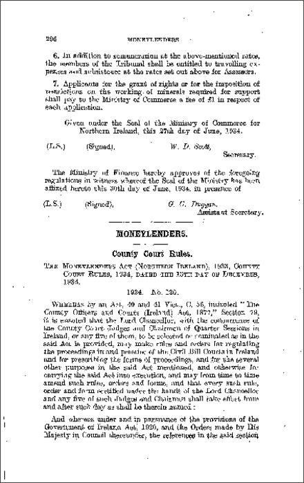 The Moneylenders: County Court Rules Order (Northern Ireland) 1934