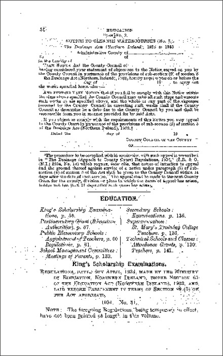 The King's Scholarship Examinations Regulations (Northern Ireland) 1934