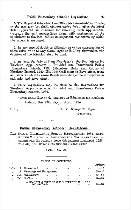 The Public Elementary Schools Regulations (Northern Ireland) 1934