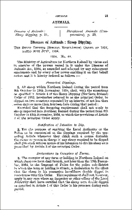 The Sheep Dipping (Special Regulation) Order (Northern Ireland) 1934