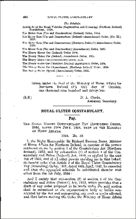 The Royal Ulster Constabulary Pay (Amendment) Order (Northern Ireland) 1934