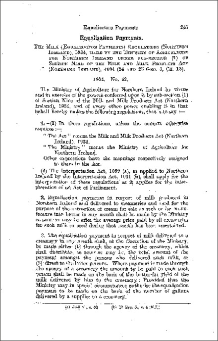 The Milk (Equalisation Payments) Regulations (Northern Ireland) 1934