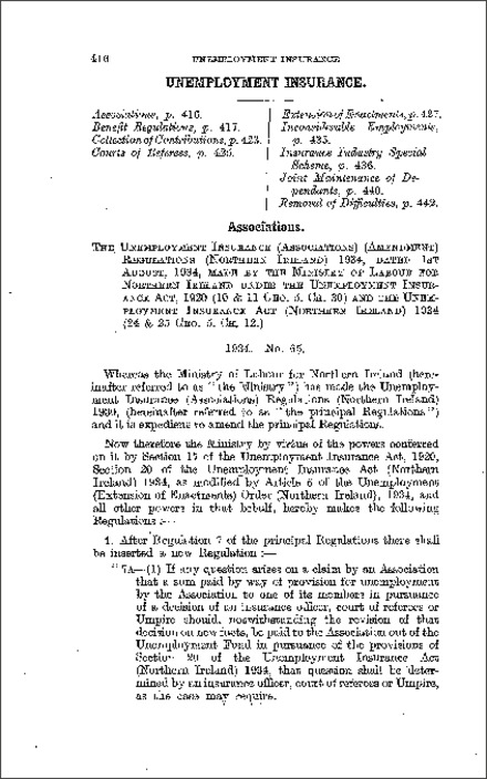 The Unemployment Insurance (Associations) (Amendment) Regulations (Northern Ireland) 1934