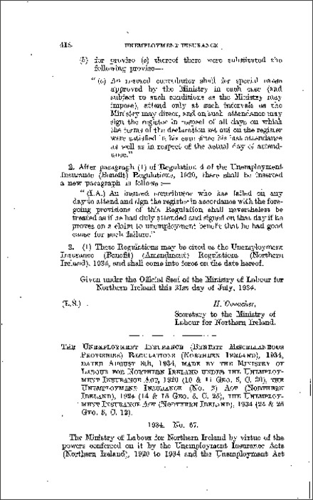 The Unemployment Insurance (Benefit Miscellaneous Provisions) Regulations (Northern Ireland) 1934