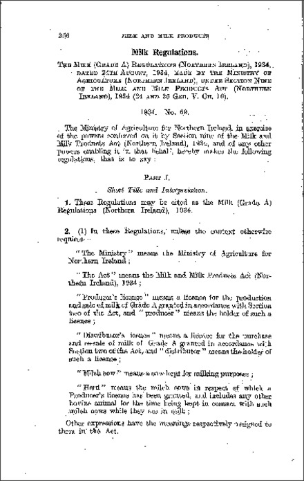 The Milk (Grade A) Regulations (Northern Ireland) 1934